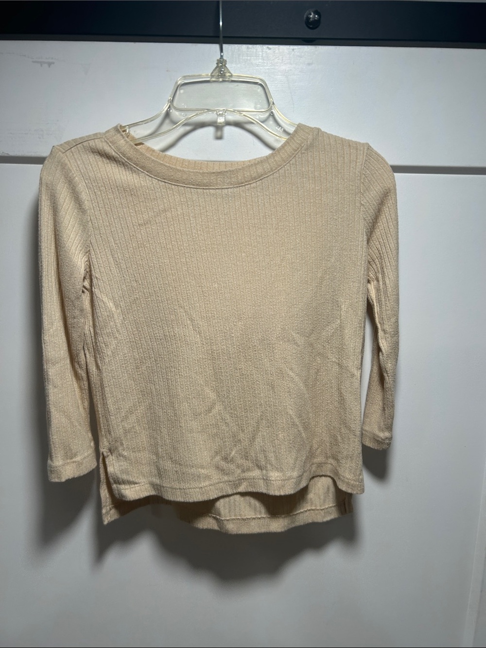Old Navy Girls Cream Ribbed Long Sleeve Tee